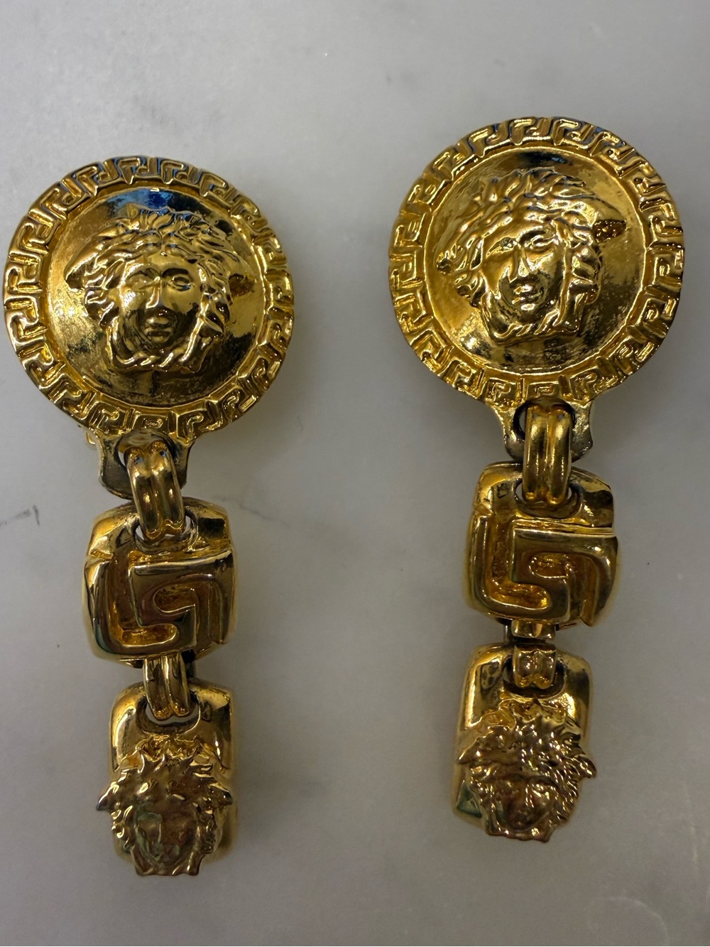 Vintage Versace Gold Medusa Drop Earrings